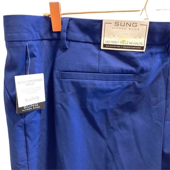 SUNG Alfred Sung Womens BLUE Mid Rise Slim Capri Crop Pant Pockets Size 18 I - Picture 3 of 7